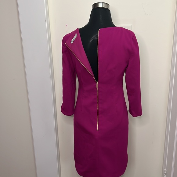 Eliza J Fushia Color Sheath Gold Zipper Lined Dress Size 4 - Picture 7 of 9